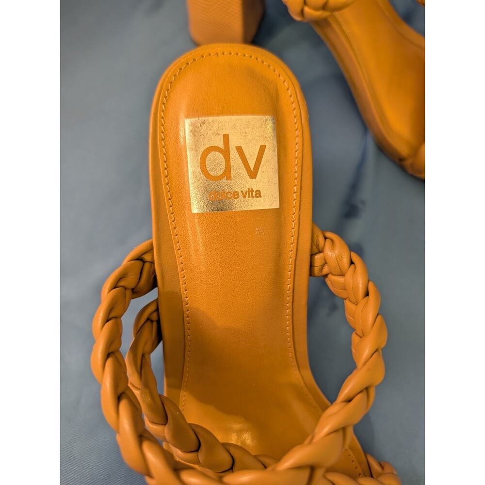 Dolce Vita Braided Block Heeled Sandals Paily Stella Tan Leather Shoes Size 7 - Picture 6 of 8